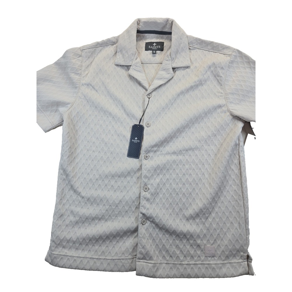 SAINTS Studio Men's Size Small Color:Oat Textured short Sleeve Button NWT